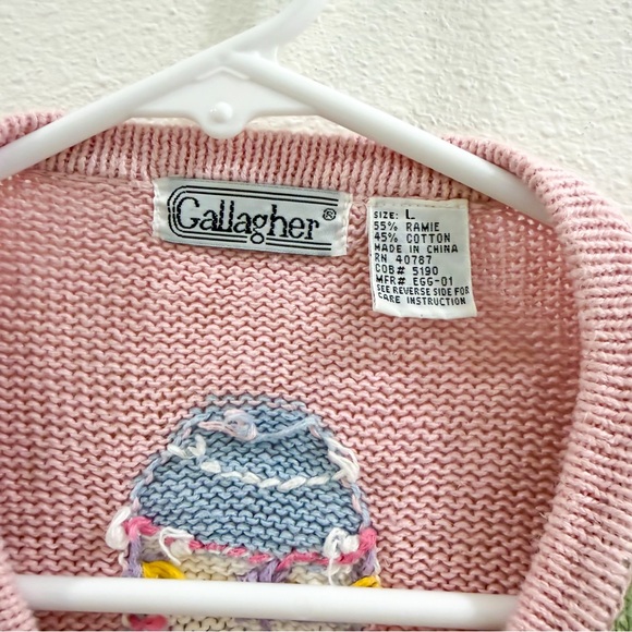 Vintage Cottagecore Grandmacore Fairy Coquette Bunny Pastel Knit Cardigan L - Picture 5 of 6